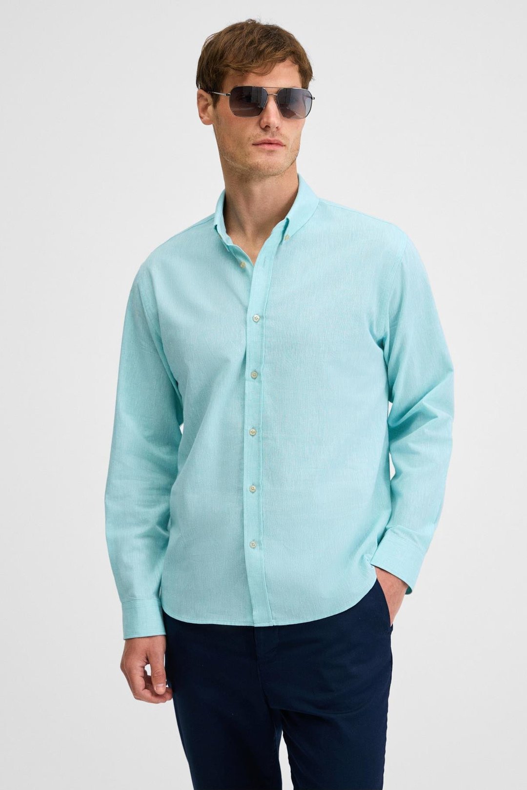 LASSE Erkek Gömlek Yaka Manşetli Uzun Kollu Regular Fit Mint Yeşil Gömlek