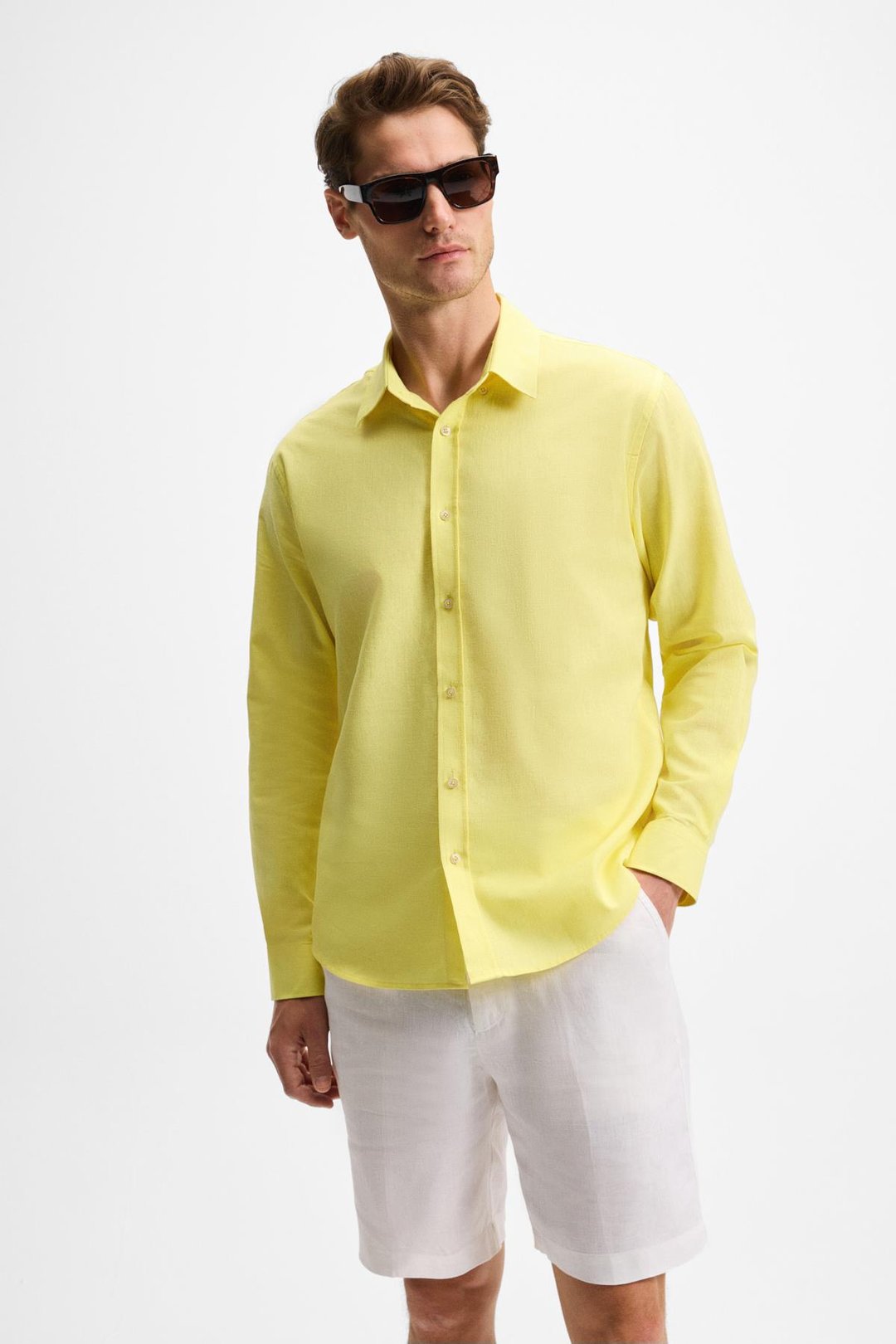 LASSE Erkek Gömlek Yaka Manşetli Uzun Kollu Regular Fit Sarı Gömlek