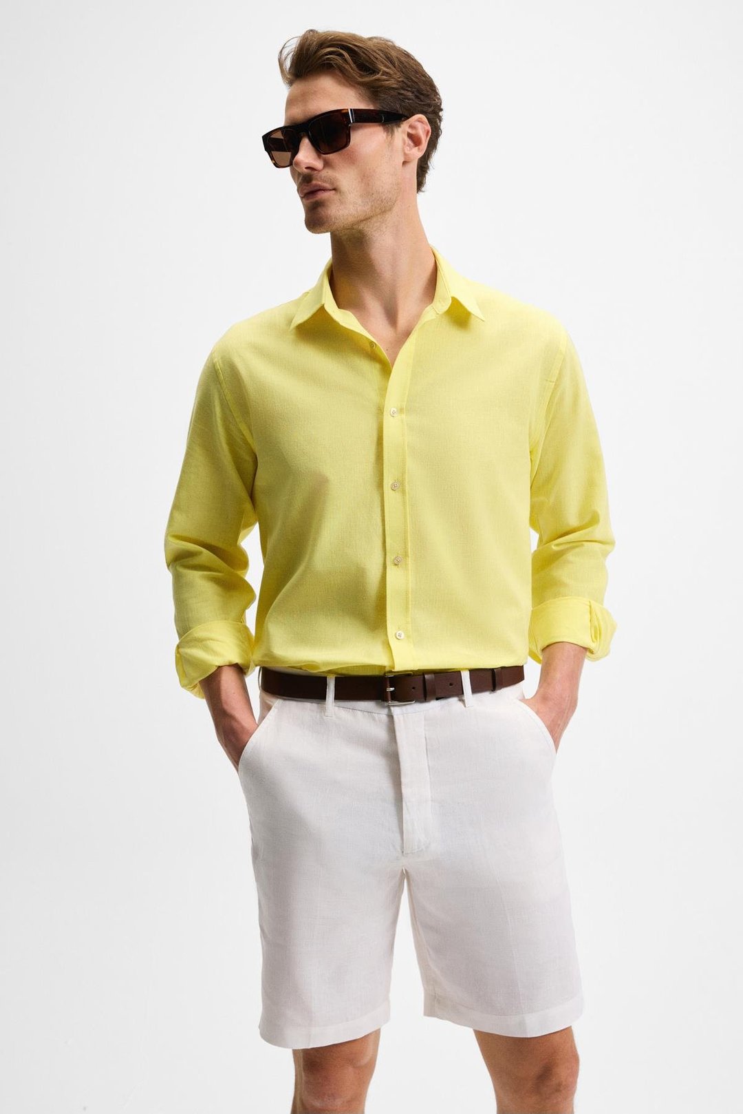 LASSE Erkek Gömlek Yaka Manşetli Uzun Kollu Regular Fit Sarı Gömlek