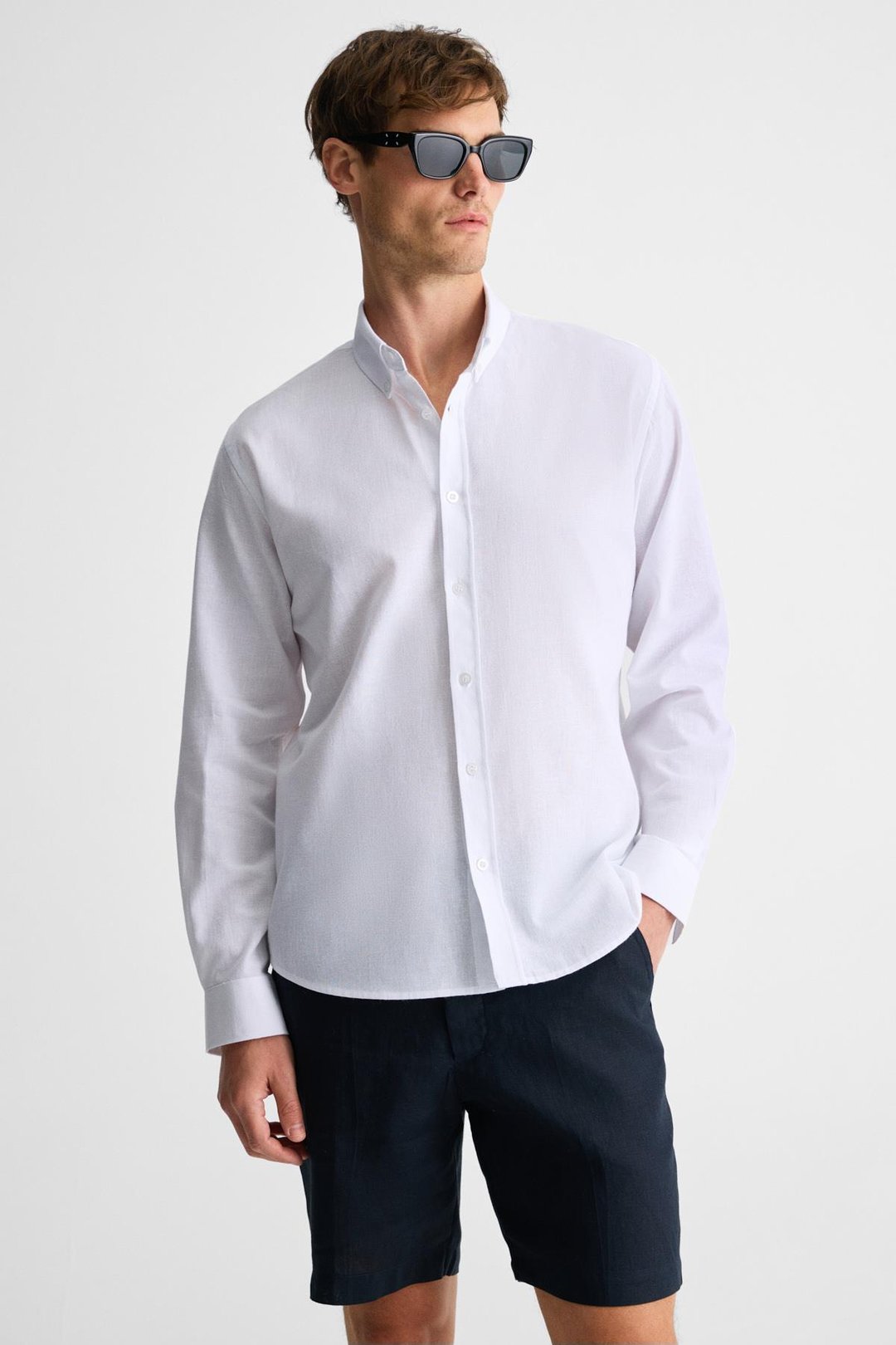 LASSE Erkek Gömlek Yaka Manşetli Uzun Kollu Regular Fit Beyaz Gömlek