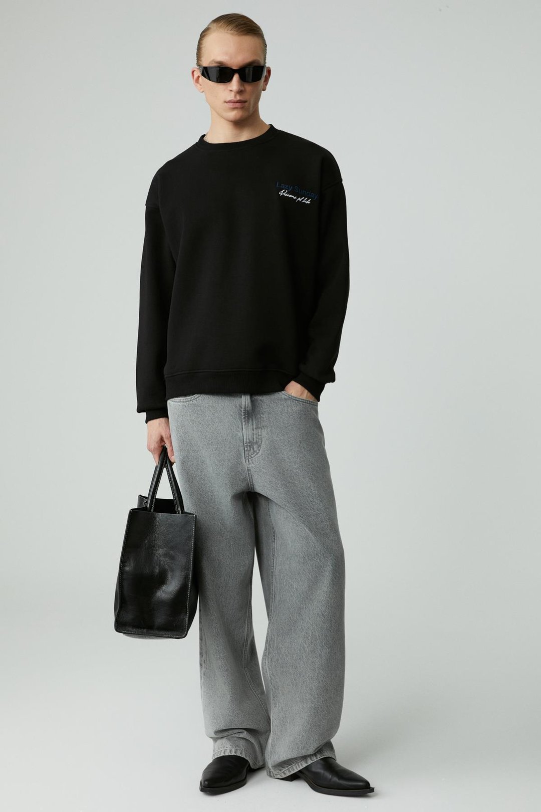 LAZYNESS Erkek Yuvarlak Yaka 3 İplik Siyah Sweatshirt