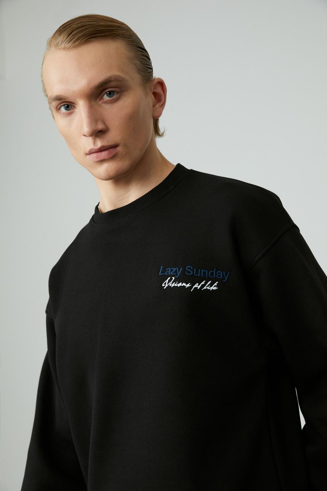 LAZYNESS Erkek Yuvarlak Yaka 3 İplik Siyah Sweatshirt