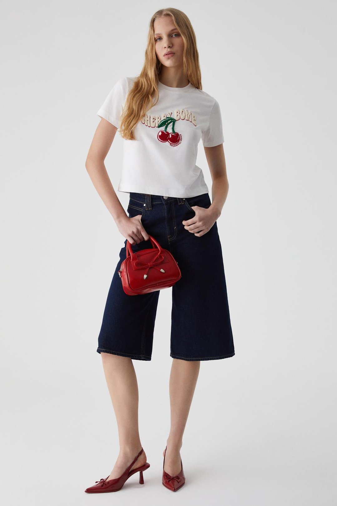 LAZZIAR Kadın Oversize Bisiklet Yaka Beyaz T-Shirt