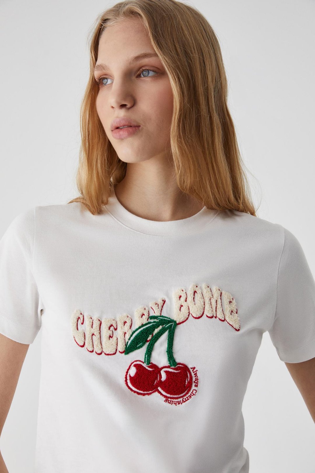 LAZZIAR Kadın Oversize Bisiklet Yaka Beyaz T-Shirt