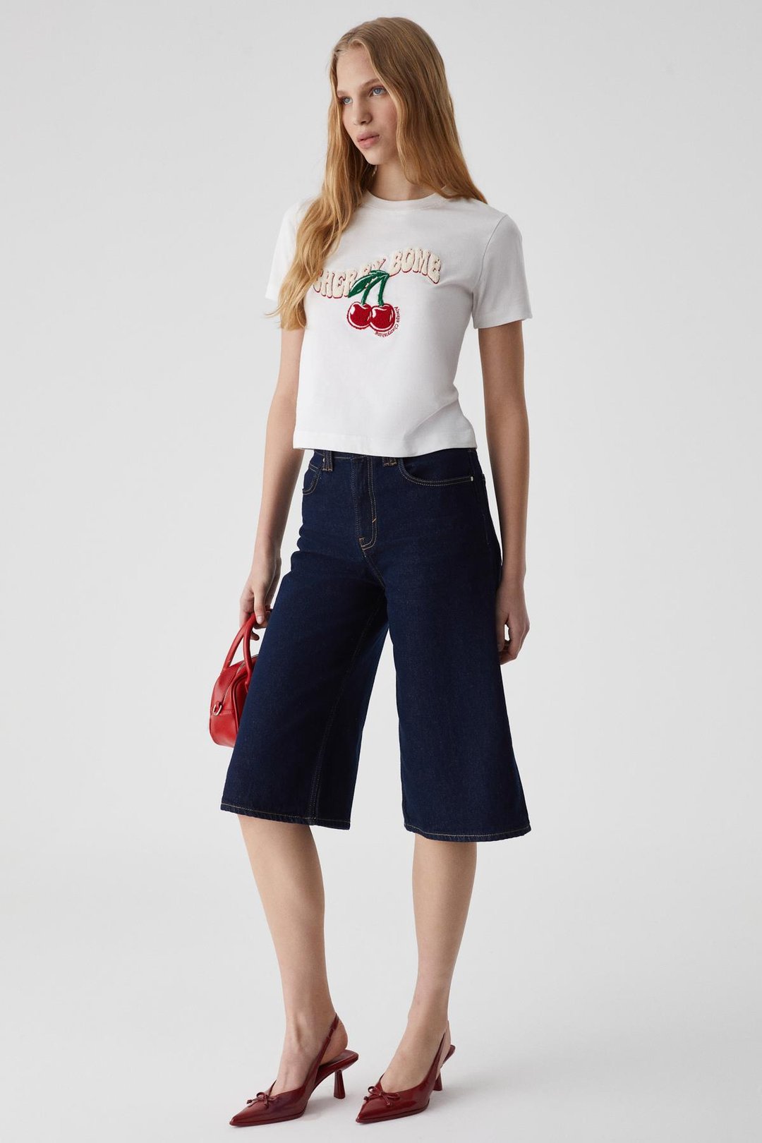 LAZZIAR Kadın Oversize Bisiklet Yaka Beyaz T-Shirt