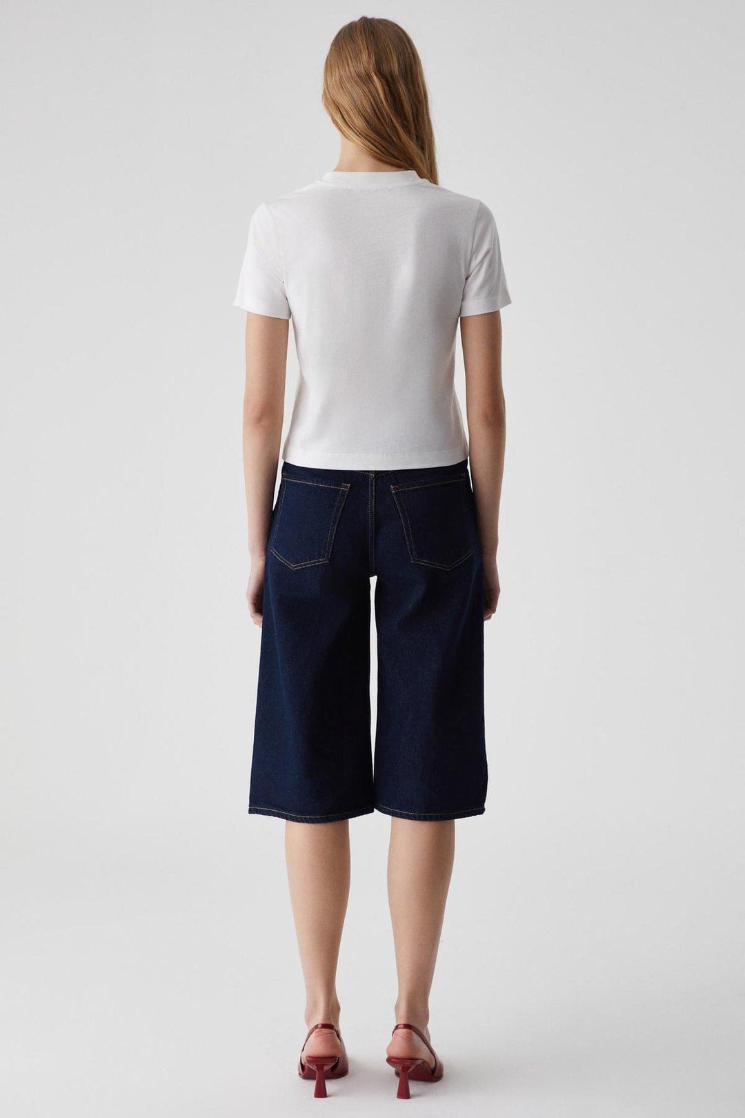 LAZZIAR Kadın Oversize Bisiklet Yaka Beyaz T-Shirt