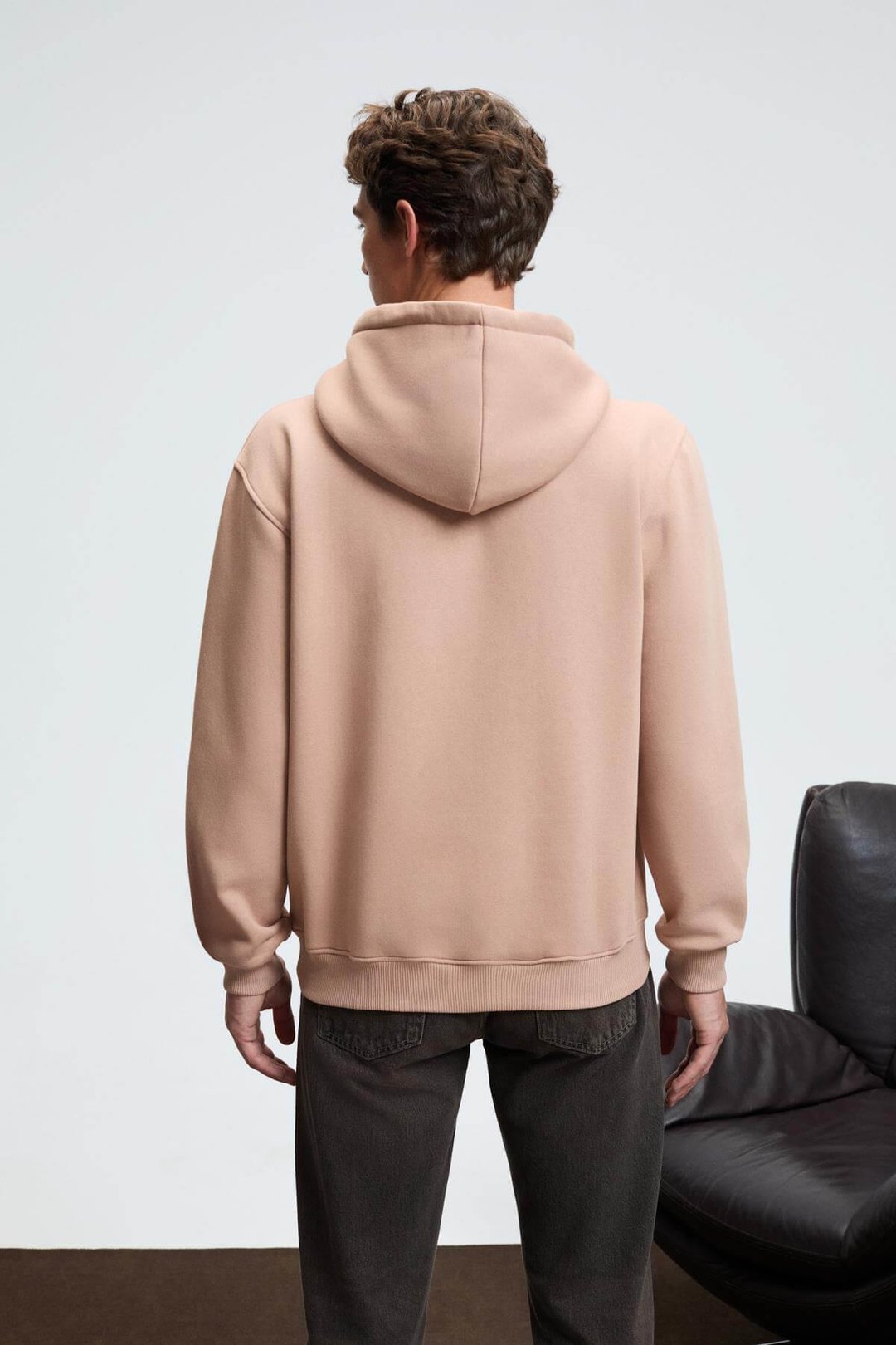 LELAND Erkek Kapüşonlu Kanguru Cepli Göğsü Nakışlı Regular Fit Vizon Sweatshirt