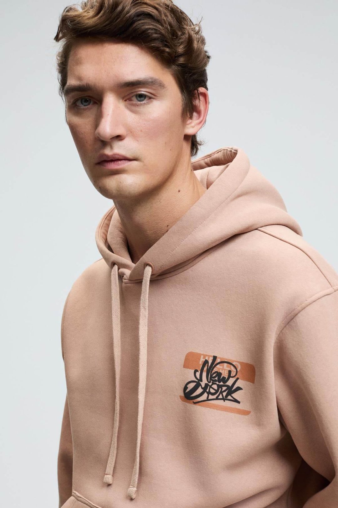 LELAND Erkek Kapüşonlu Kanguru Cepli Göğsü Nakışlı Regular Fit Vizon Sweatshirt