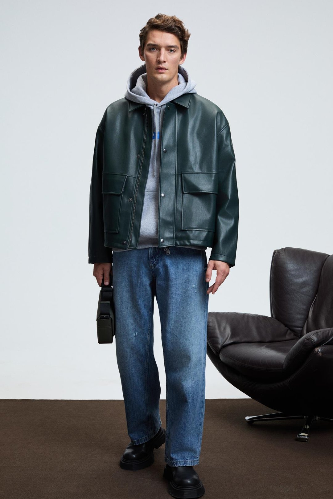 LELAND Erkek Kapüşonlu Kanguru Cepli Göğsü Nakışlı Regular Fit Grimelanj Sweatshirt