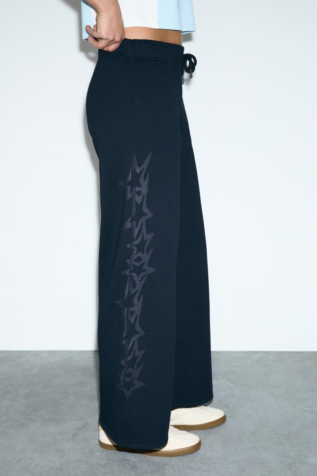 LIBRATE Kadın Organik Pamuklu Baskı Detaylı Çift Cepli Oversıze Lacivert Eşofman Altı