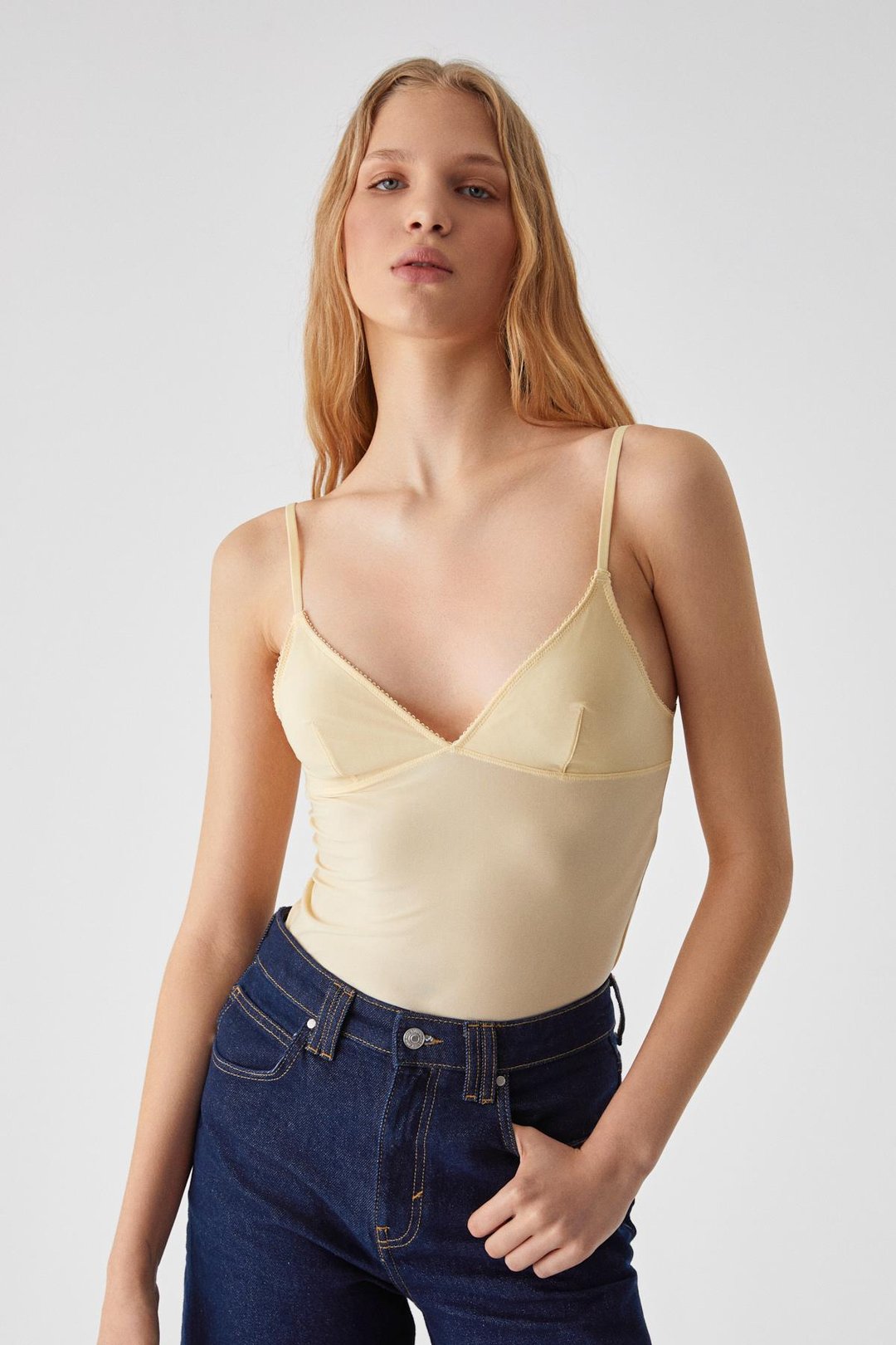 LILLEAN Kadın Kruvaze Yaka Slim İnce Tül Sarı Bluz