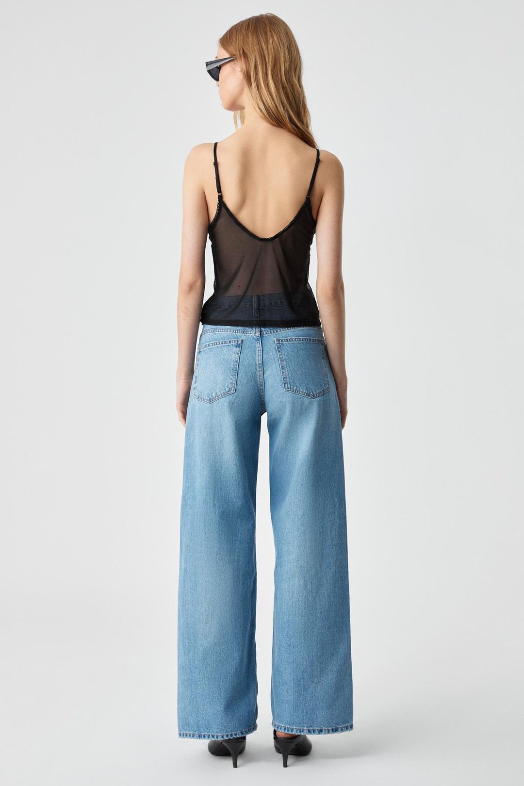 LILLEAN Kadın Kruvaze Yaka Slim İnce Tül Siyah Bluz