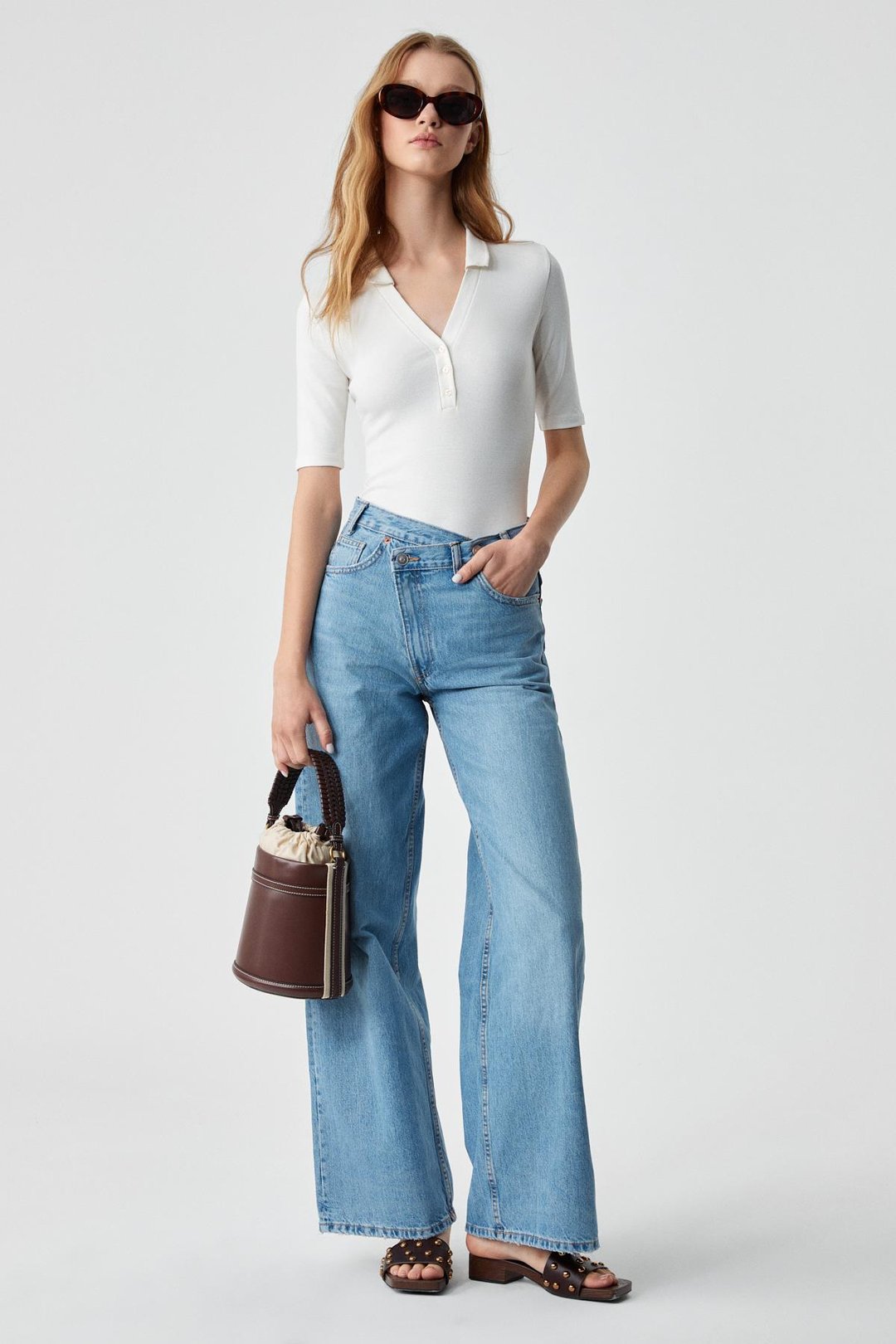 LOKKISER Kadın Düğmeli Apaj Yaka Kısa Kol Beyaz Yelek