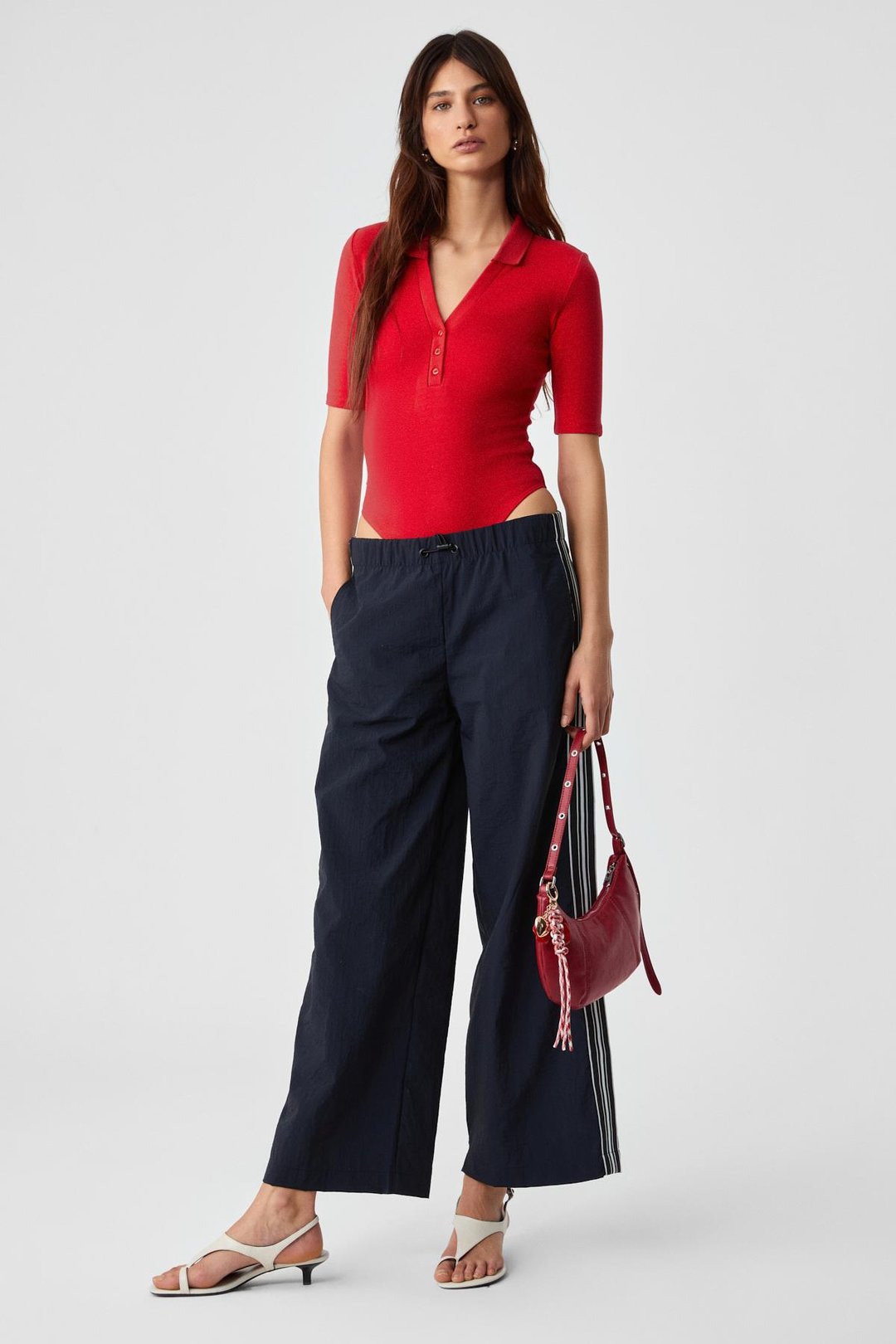 LOKKISER Kadın Düğmeli Apaj Yaka Kısa Kol Kırmızı Yelek