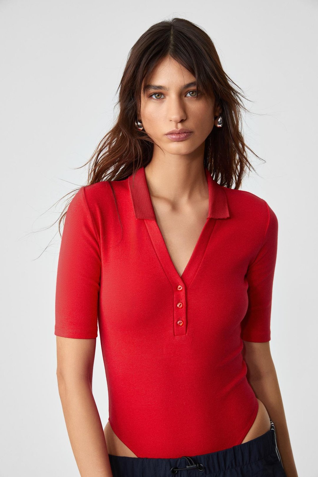 LOKKISER Kadın Düğmeli Apaj Yaka Kısa Kol Kırmızı Yelek