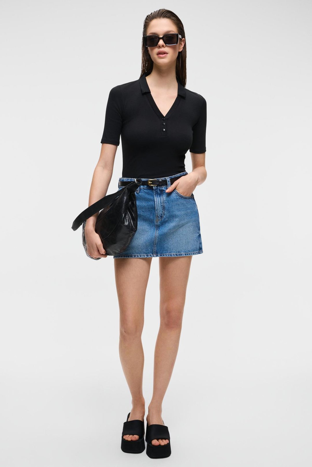 LOKKISER Kadın Düğmeli Apaj Yaka Kısa Kol Siyah Yelek