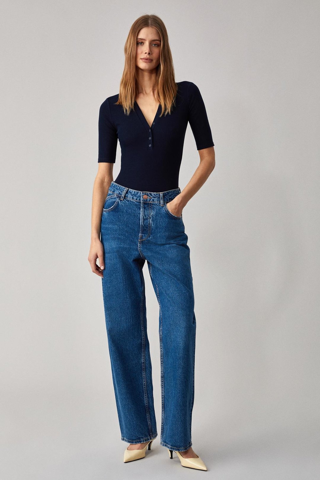 LOKKISER Kadın Düğmeli Apaj Yaka Kısa Kol Lacivert Yelek