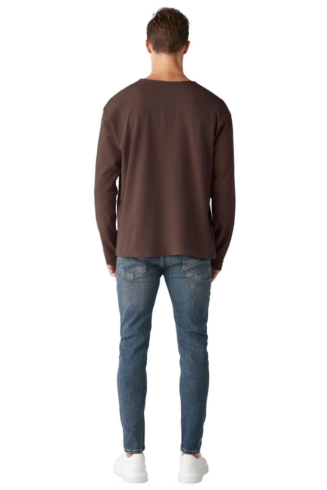 Lorenzo Erkek Özel Rustik Dokulu  %100 organik Pamuk Düğme Detaylı Regular Acı Kahve Sweatshirt