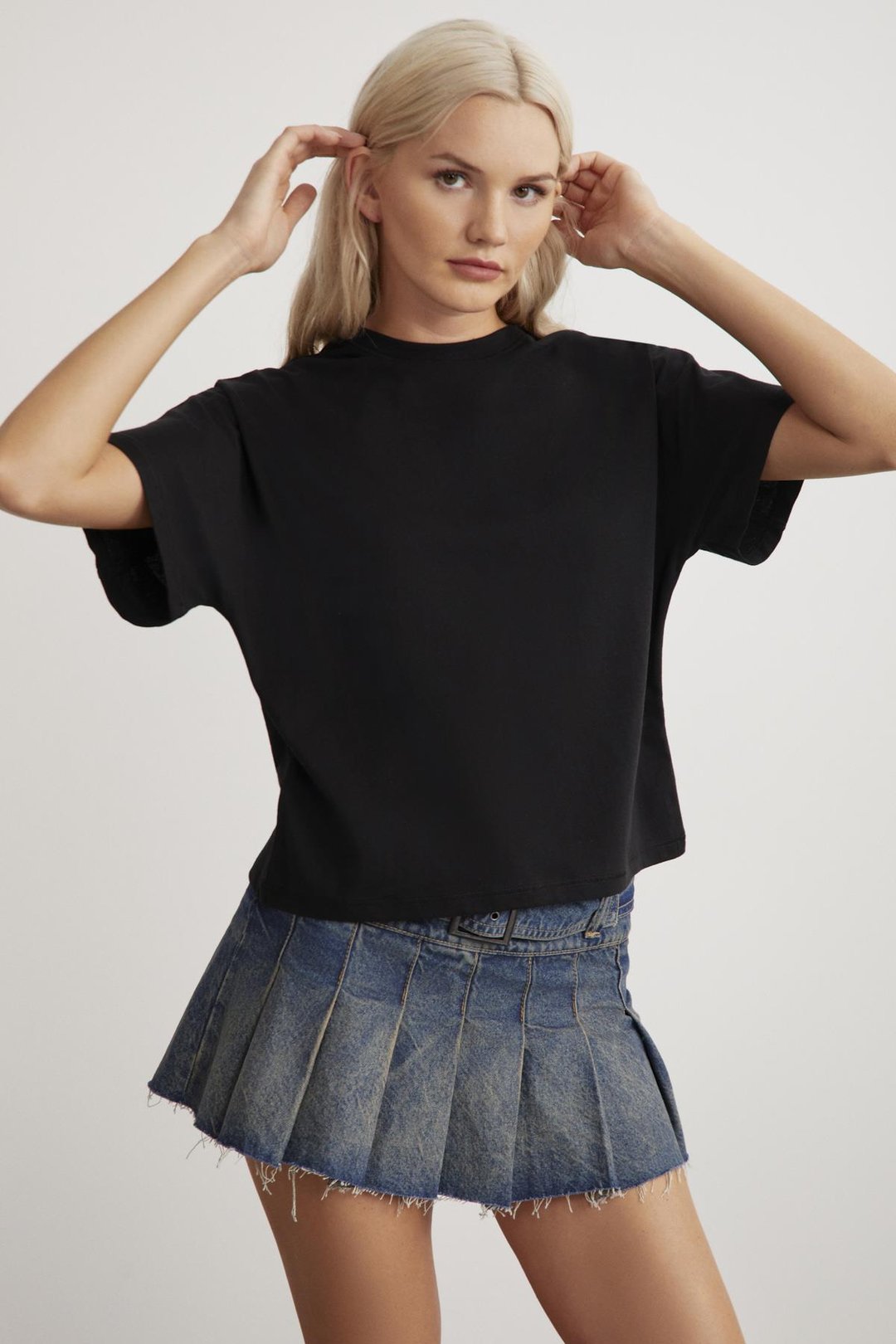 LOTTIE Kadın %100 Organik Pamuklu Regular Kalıp Bisiklet Yaka Basic Kısa Kollu Siyah T-Shirt