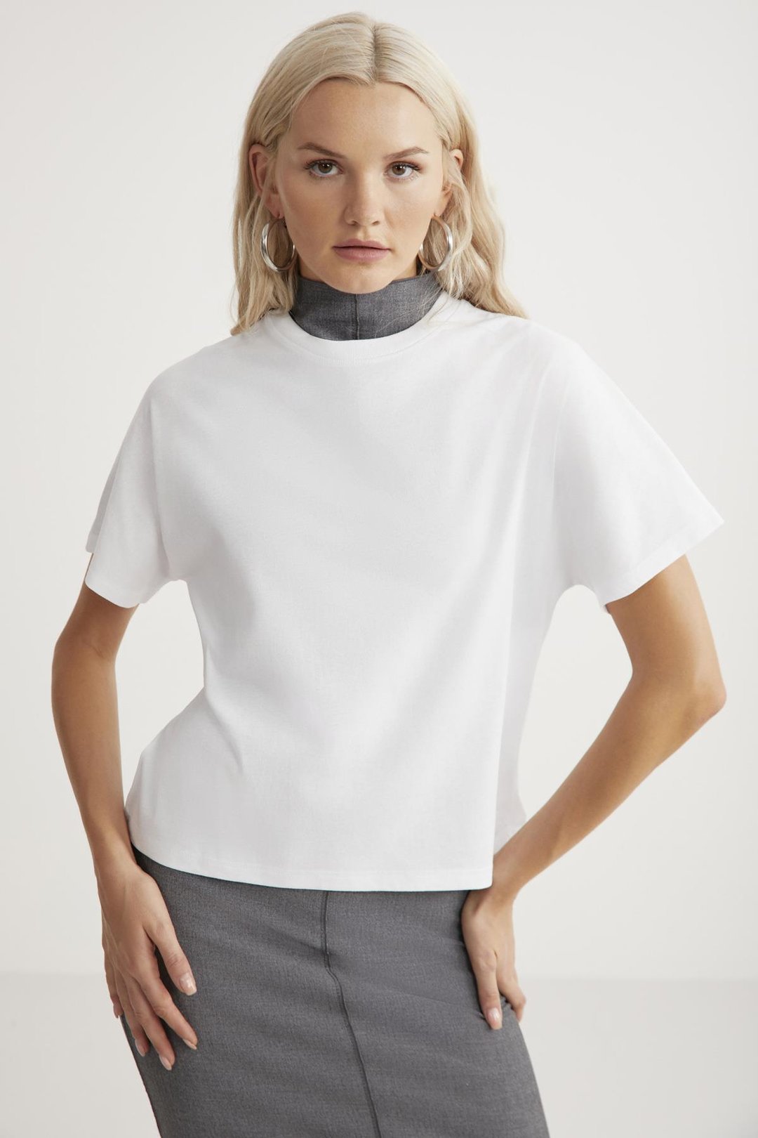 LOTTIE Kadın %100 Organik Pamuklu Regular Kalıp Bisiklet Yaka Basic Kısa Kollu Beyaz T-Shirt