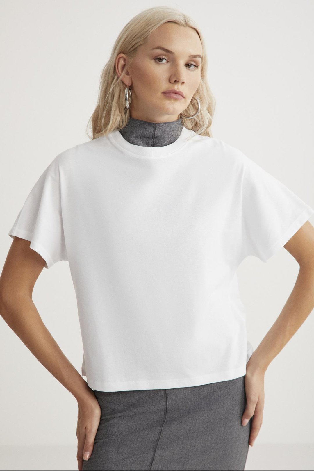 LOTTIE Kadın %100 Organik Pamuklu Regular Kalıp Bisiklet Yaka Basic Kısa Kollu Beyaz T-Shirt