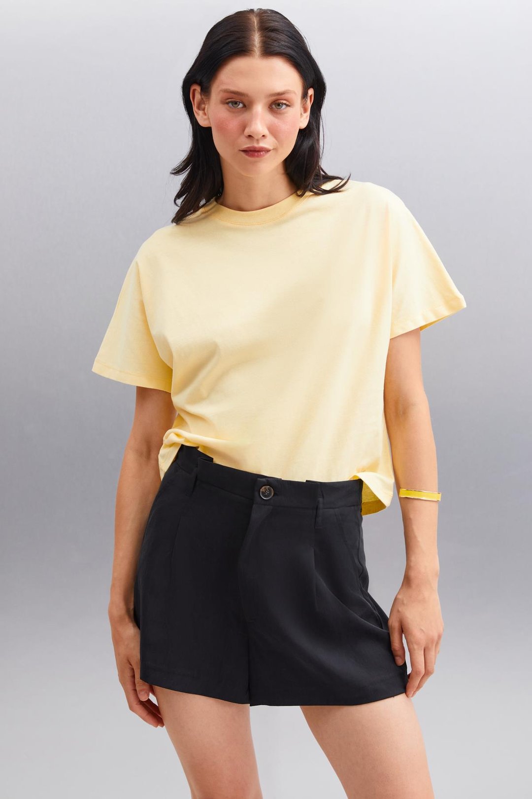 LOTTIE  Regular Sarı Tekli T-Shirt