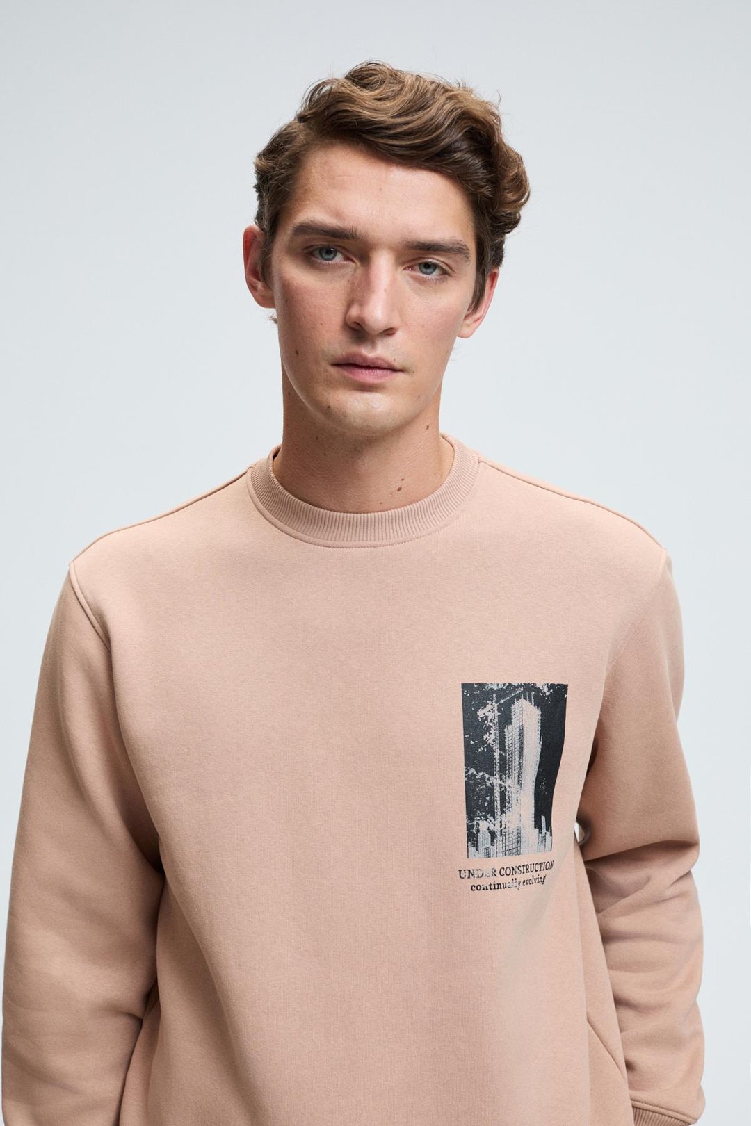 LUCIAN Erkek Göğsü Ve Sırtı Baskılı Yuvarlak Yaka Regular Fit Vizon Sweatshirt