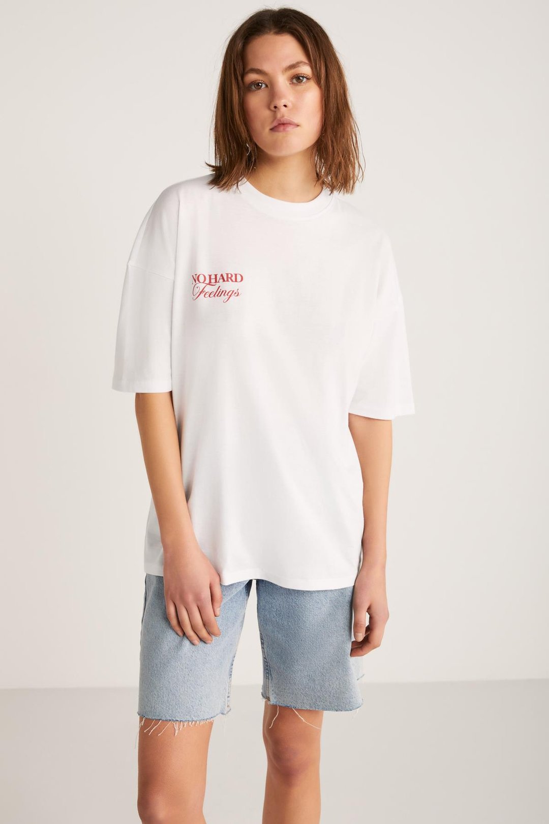 LUCK Basic Slim Beyaz Tekli T-Shirt