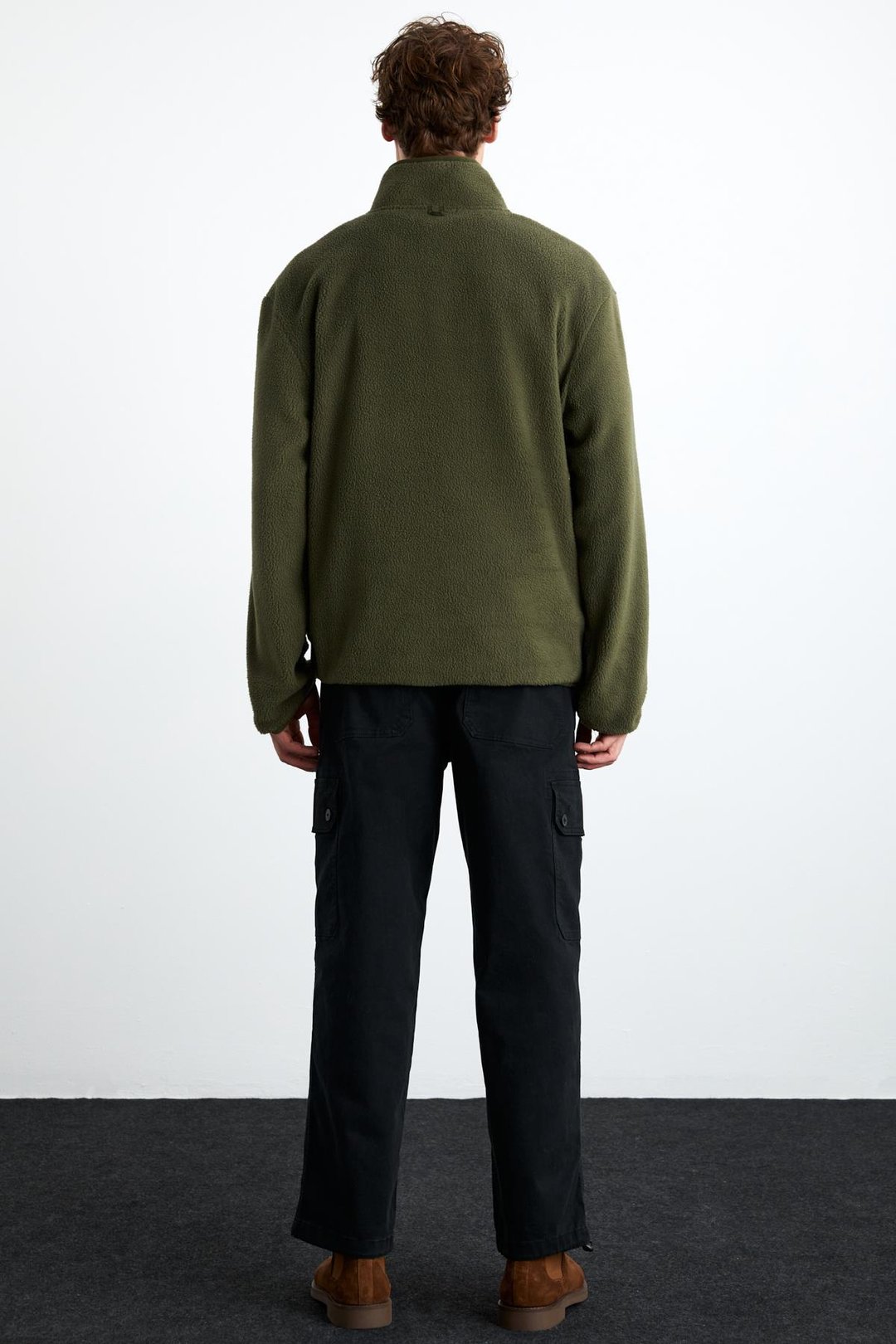 LUDOLF Erkek Pamuk Yarım Fermuarlı Polarlı Haki Sweatshirt