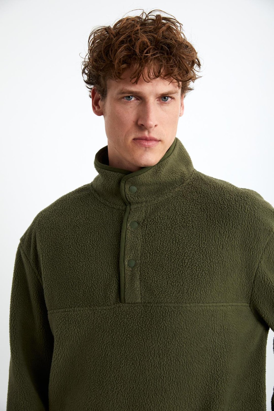 LUDOLF Erkek Pamuk Yarım Fermuarlı Polarlı Haki Sweatshirt