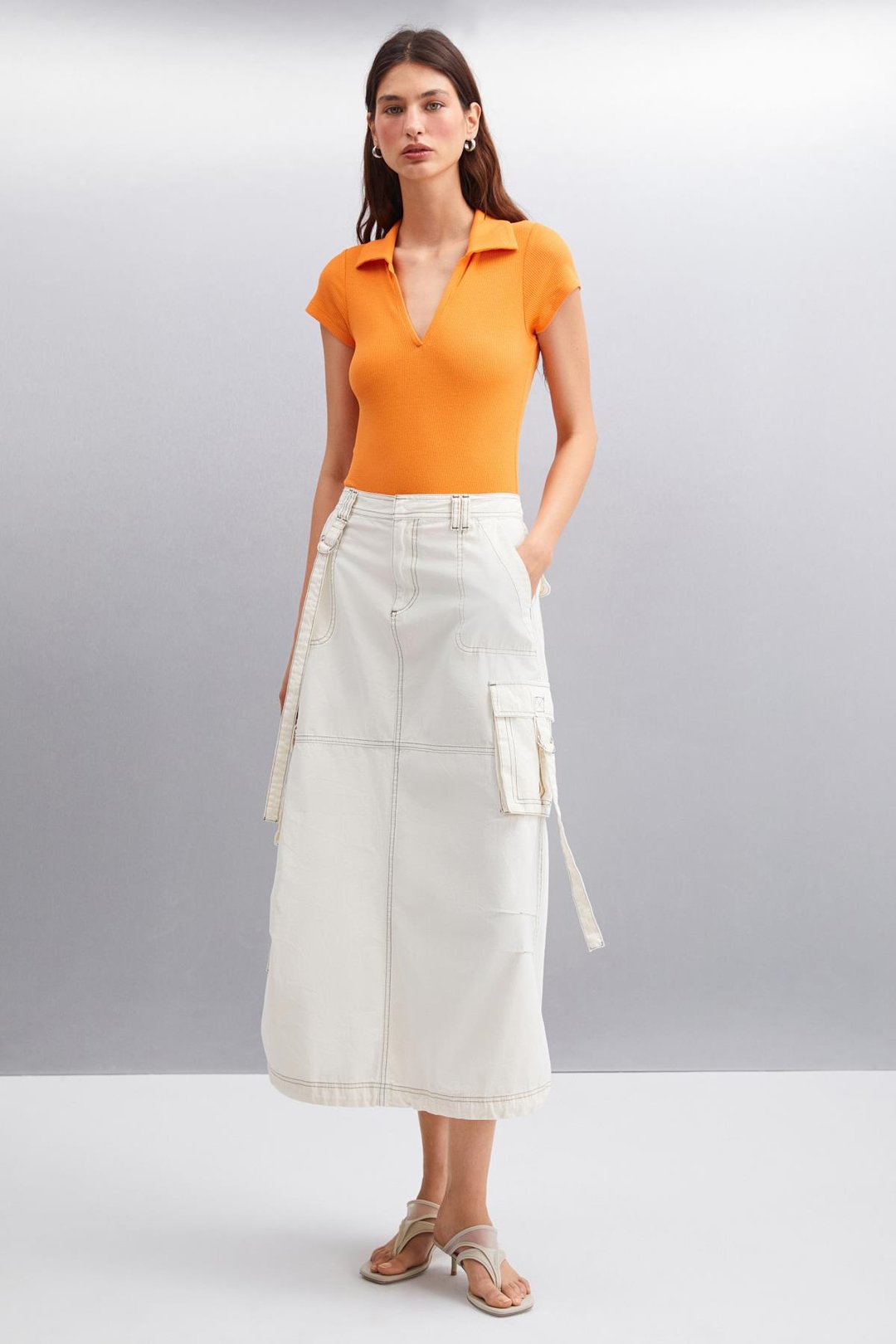 LUIGINA  Slim Turuncu Tekli Bluz