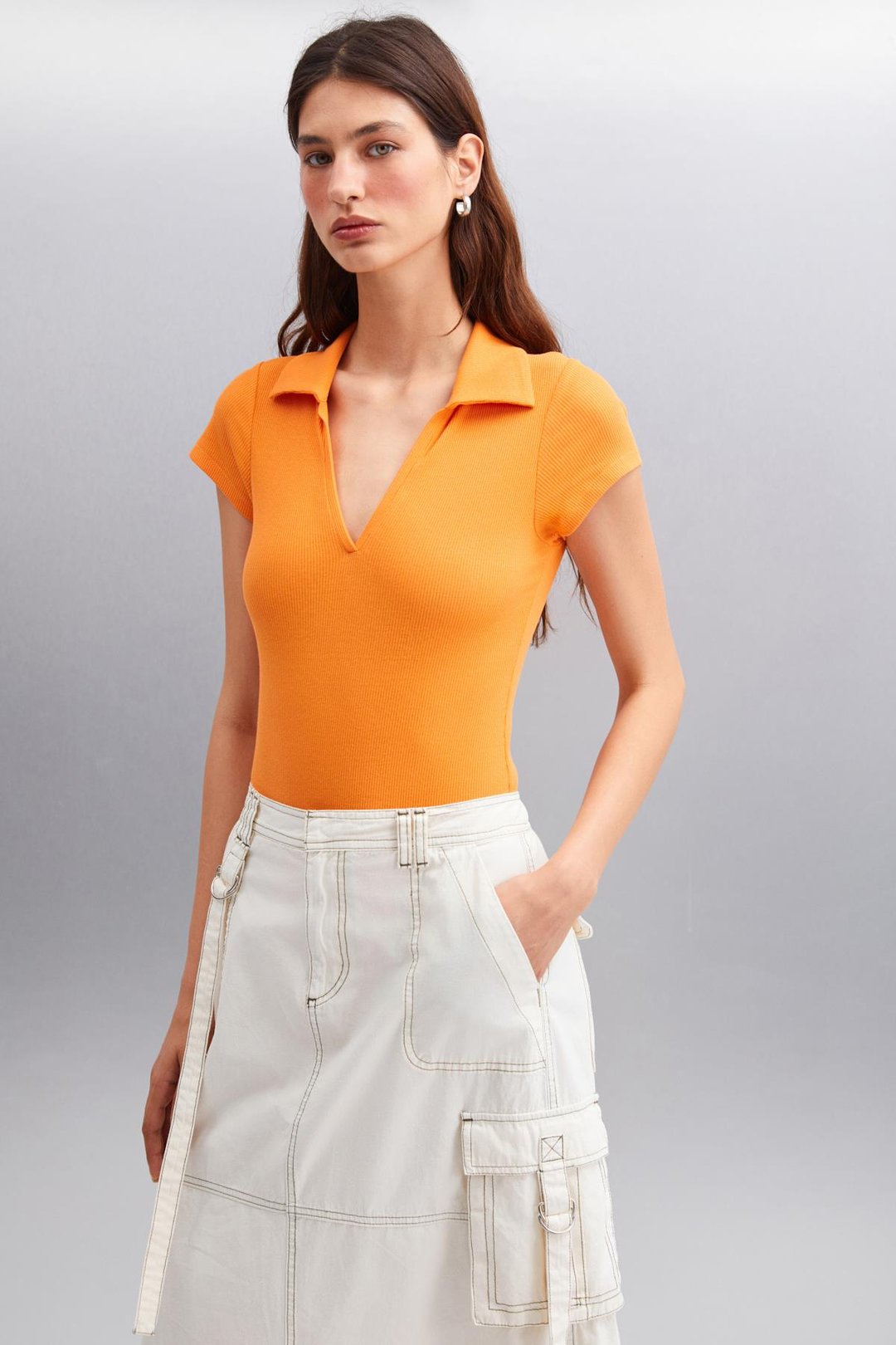 LUIGINA  Slim Turuncu Tekli Bluz