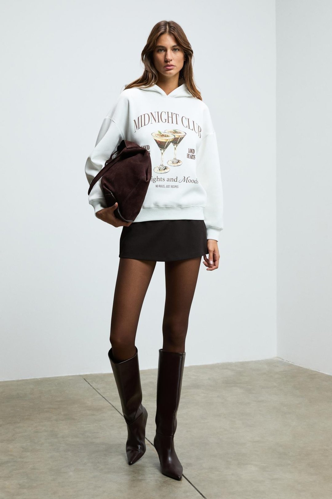 LUKKIS Kadın Yumuşak Kumaşlı Nakışlı Kapüşonlu Ekru Sweatshirt