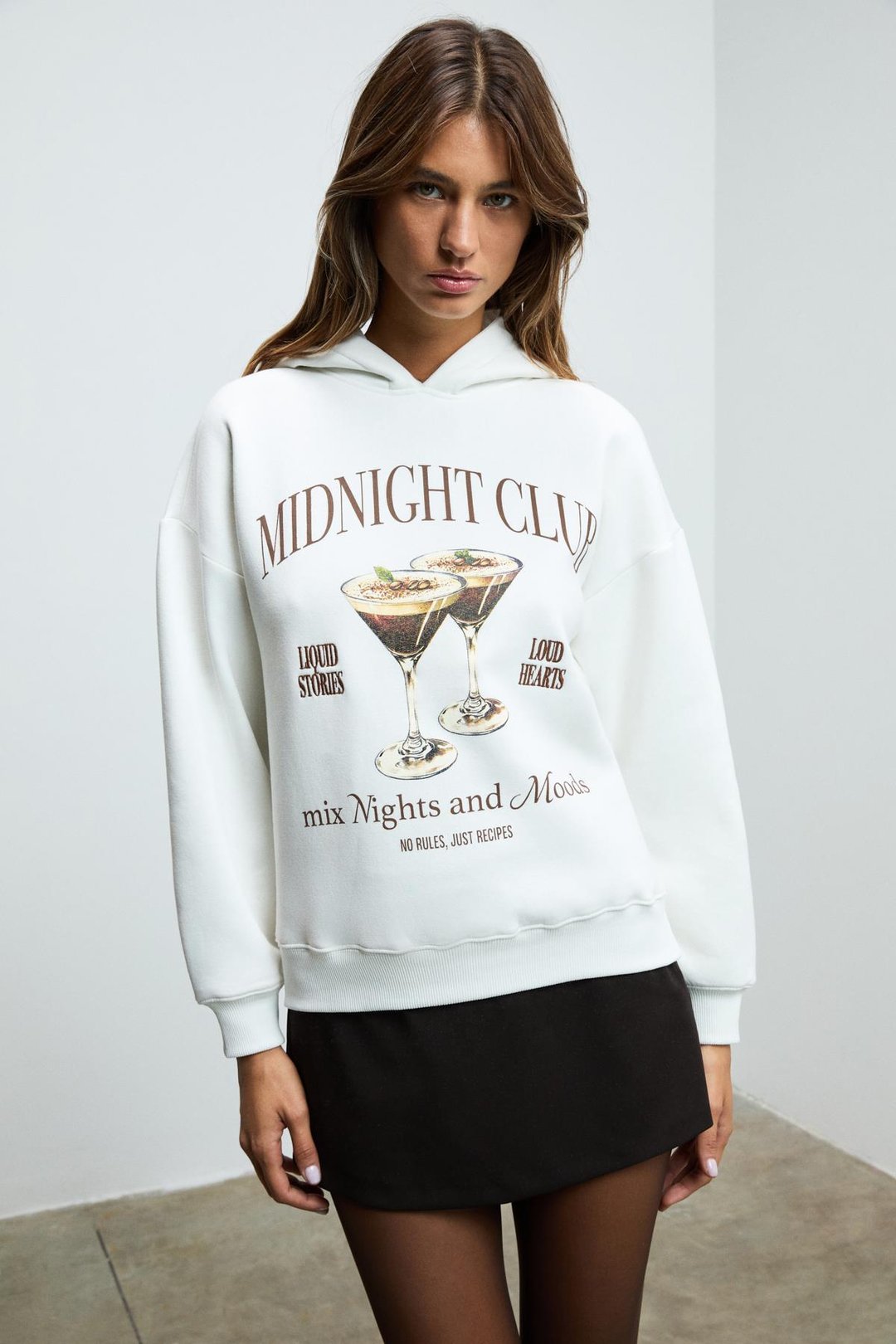 LUKKIS Kadın Yumuşak Kumaşlı Nakışlı Kapüşonlu Ekru Sweatshirt