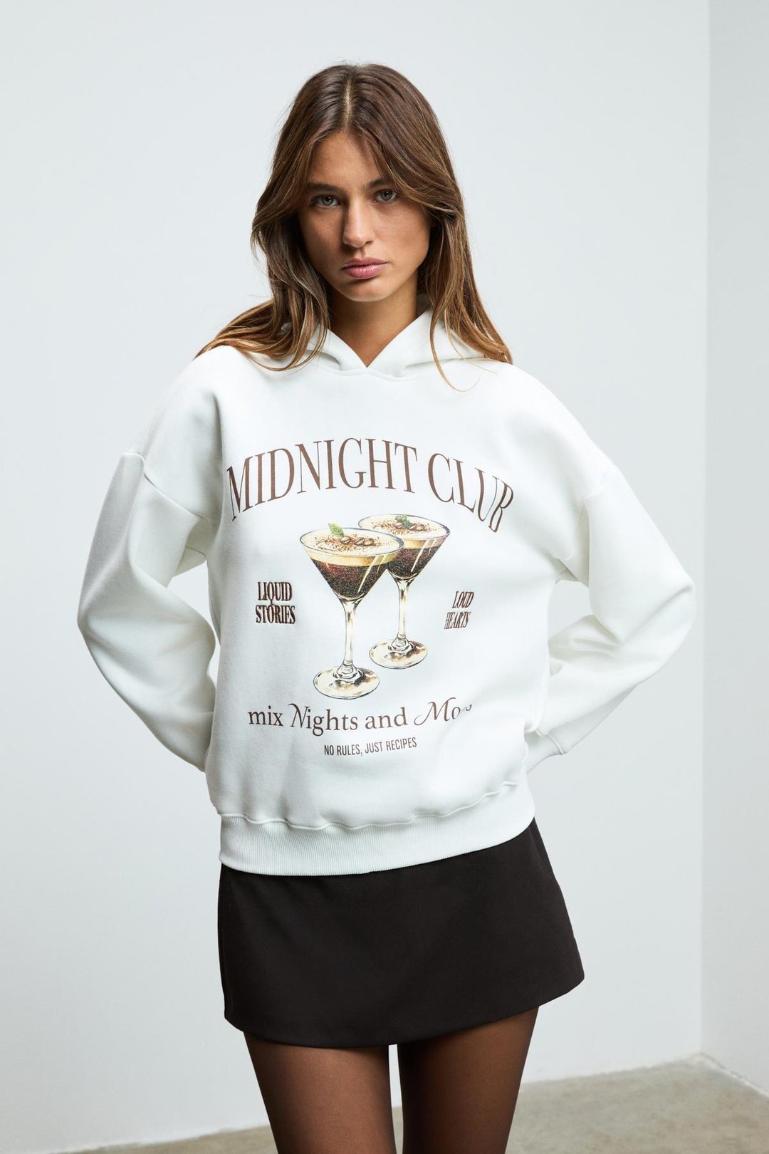 LUKKIS Kadın Yumuşak Kumaşlı Nakışlı Kapüşonlu Ekru Sweatshirt