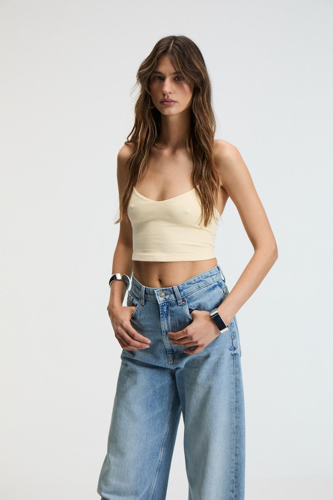 LUMINA Kadın İnce Ayar Askılı Slim Crop Sarı Atlet