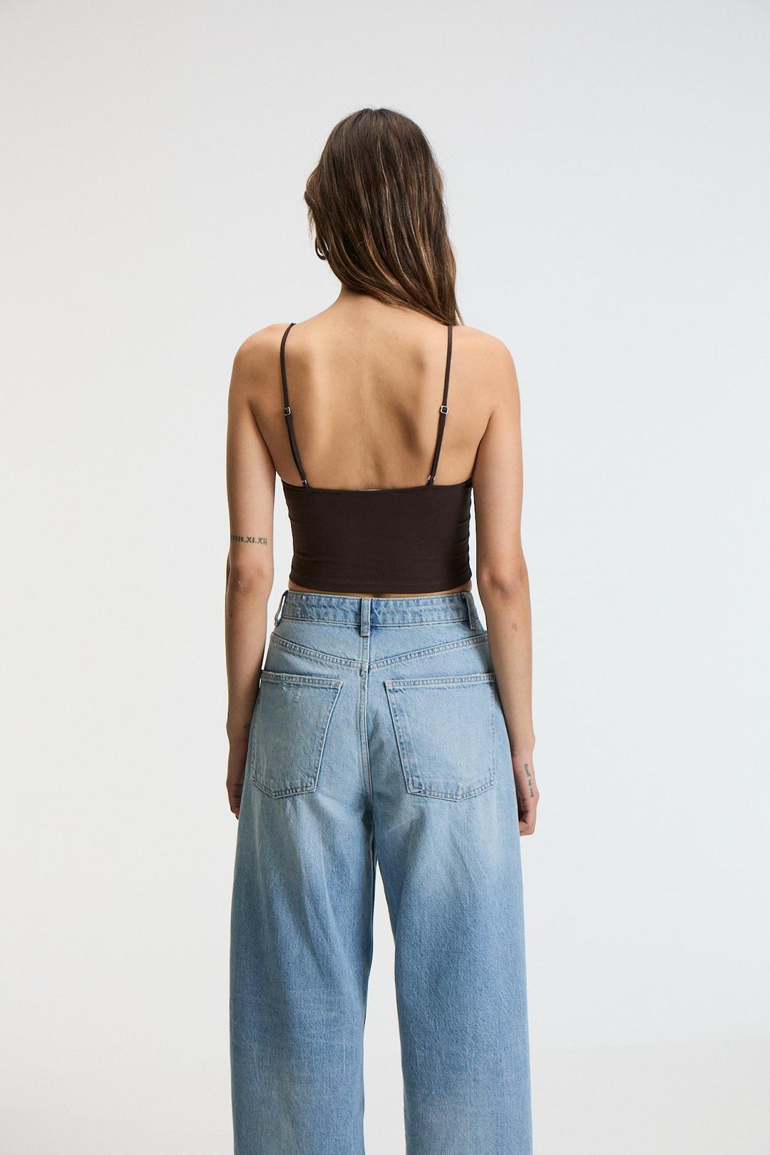 LUMINA Kadın İnce Ayar Askılı Slim Crop Kahverengi Atlet