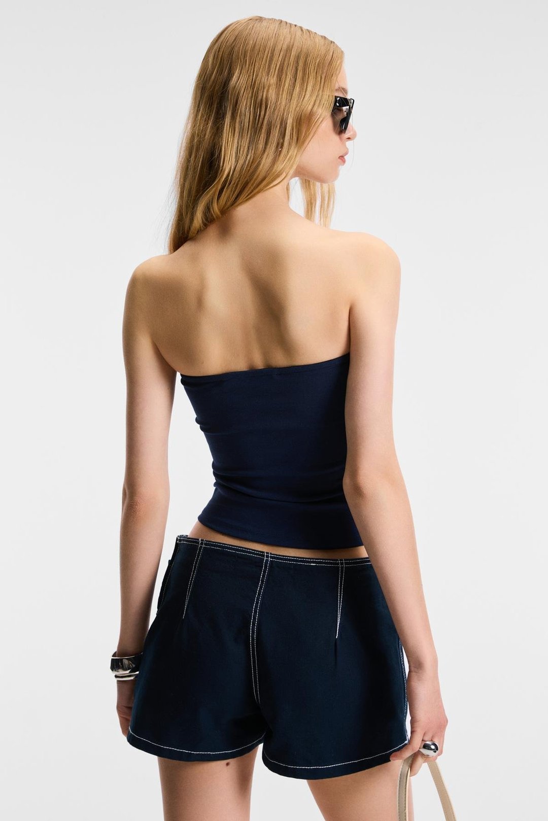 LUNESSA Kadın Vücutta Sabit Duran Silikon Lastikli Straplez Lacivert Bluz