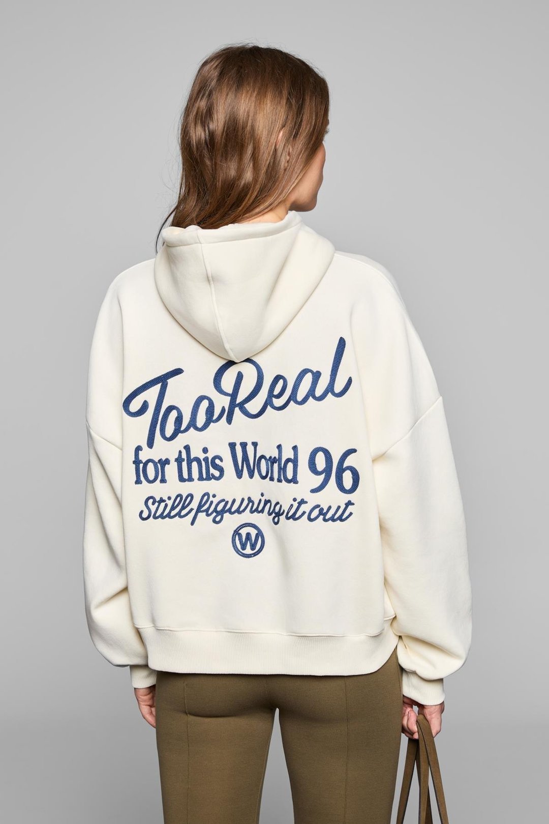 LUXE Kadın Renk Nakışlı Ve Arkası Baskı Detaylı Kapüşonlu Ekru Sweatshirt