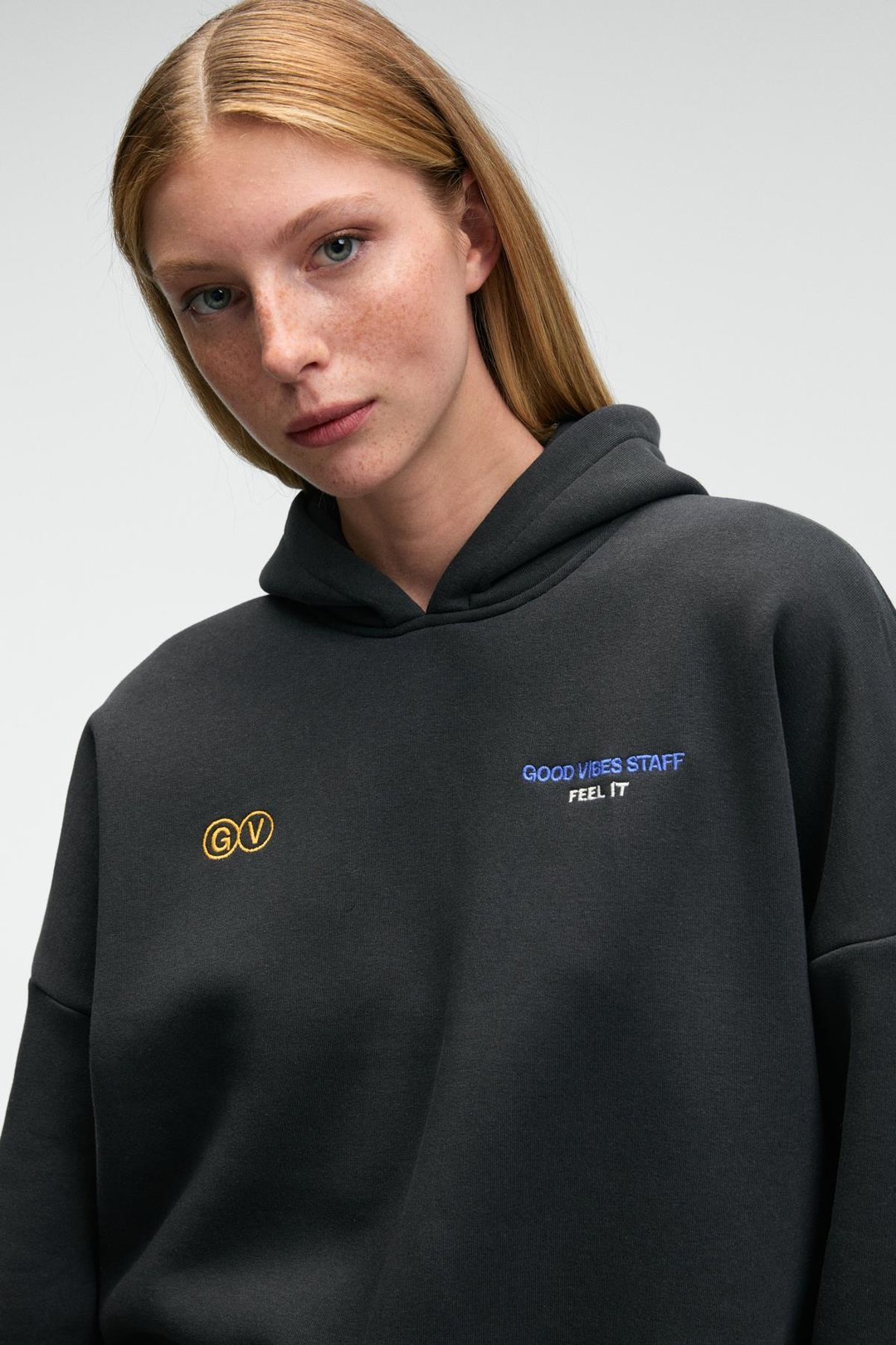 LUXE Kadın Renk Nakışlı Ve Arkası Baskı Detaylı Kapüşonlu Antrasit Sweatshirt