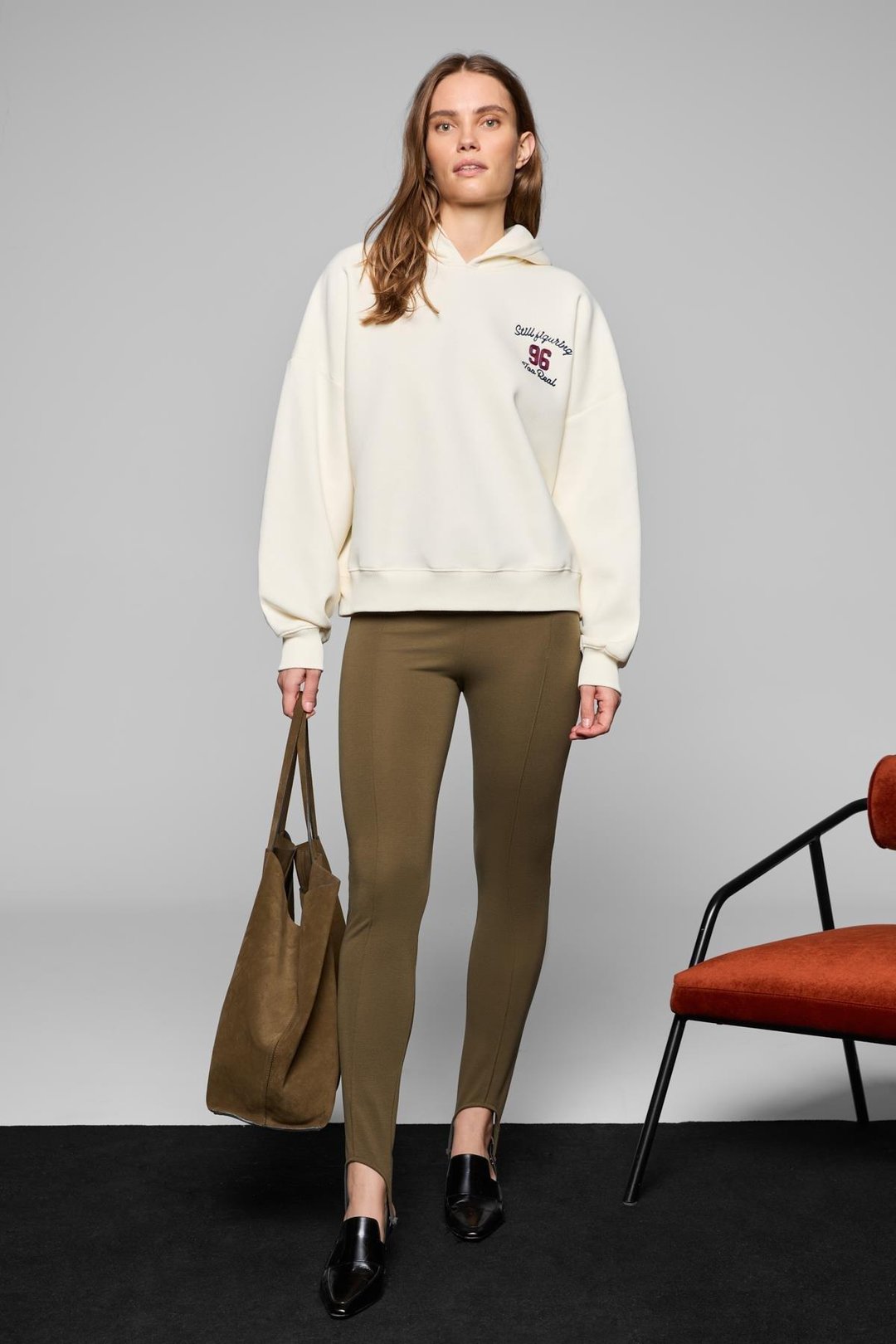 LUXE Kadın Renk Nakışlı Ve Arkası Baskı Detaylı Kapüşonlu Ekru Sweatshirt