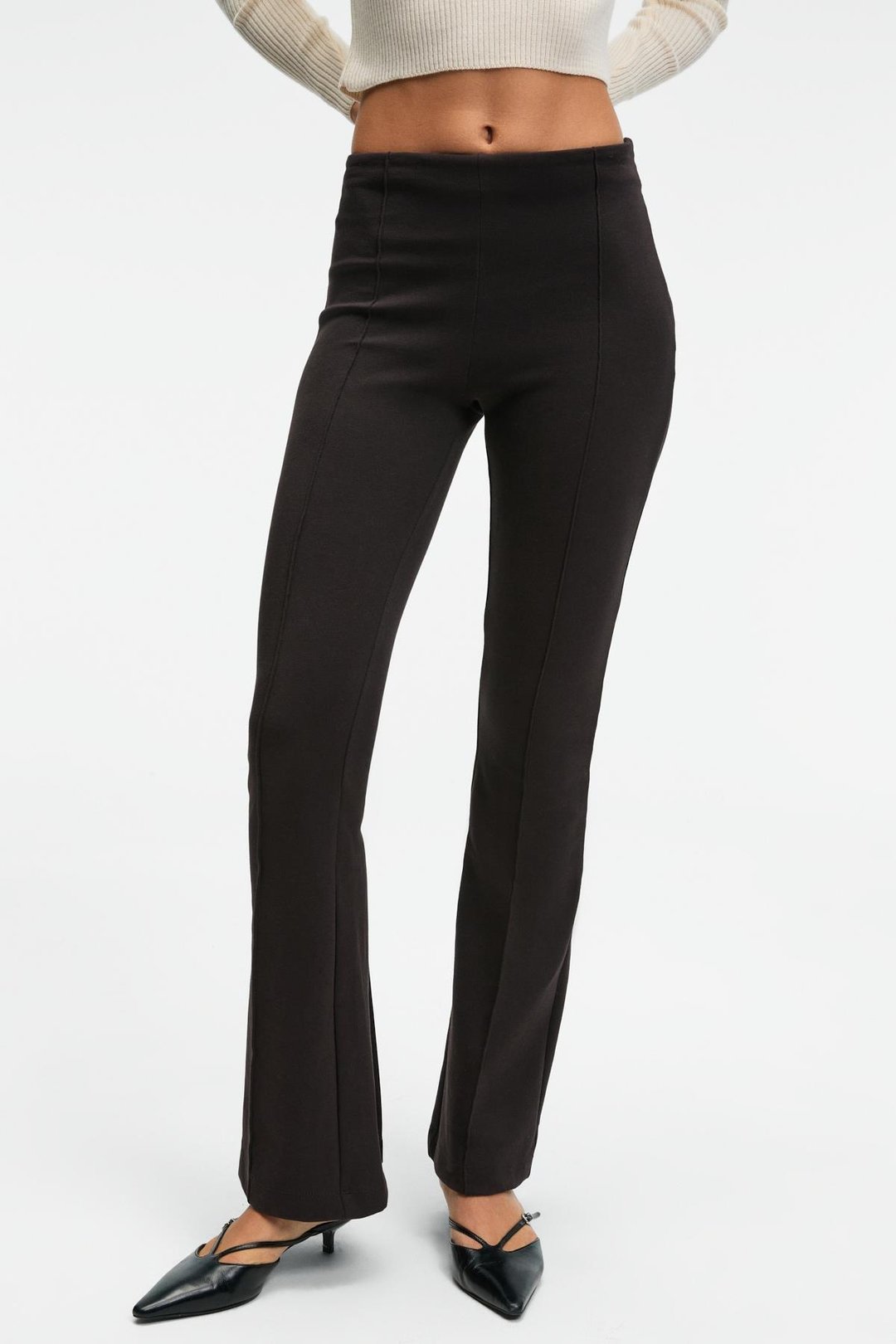 LYSAVINE Kadın Esnek Kumaşlı Slim Fit Koyu Kahverengi Pantolon