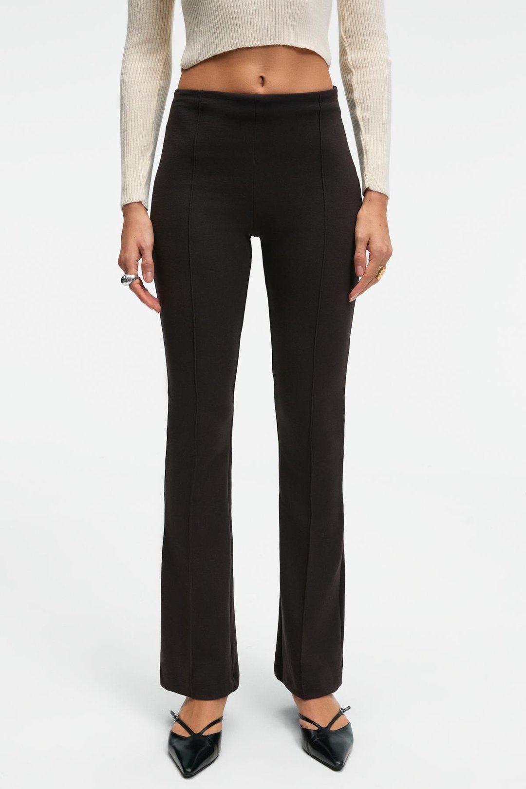 LYSAVINE Kadın Esnek Kumaşlı Slim Fit Koyu Kahverengi Pantolon