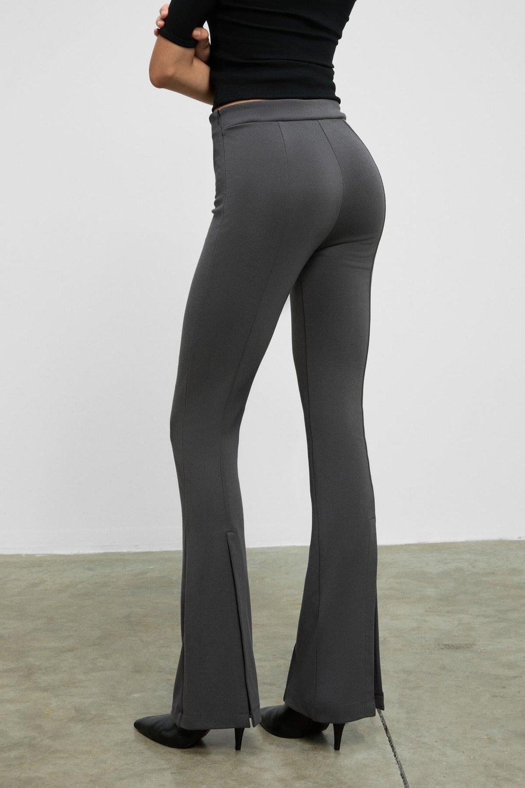 LYSAVINE Kadın Esnek Kumaşlı Slim Fit Koyu Gri Pantolon