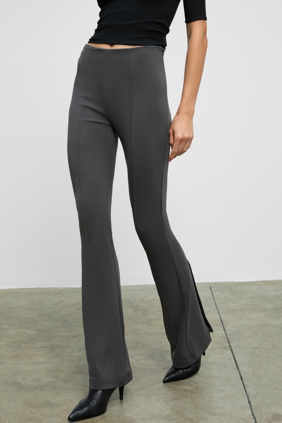 LYSAVINE Kadın Esnek Kumaşlı Slim Fit Koyu Gri Pantolon