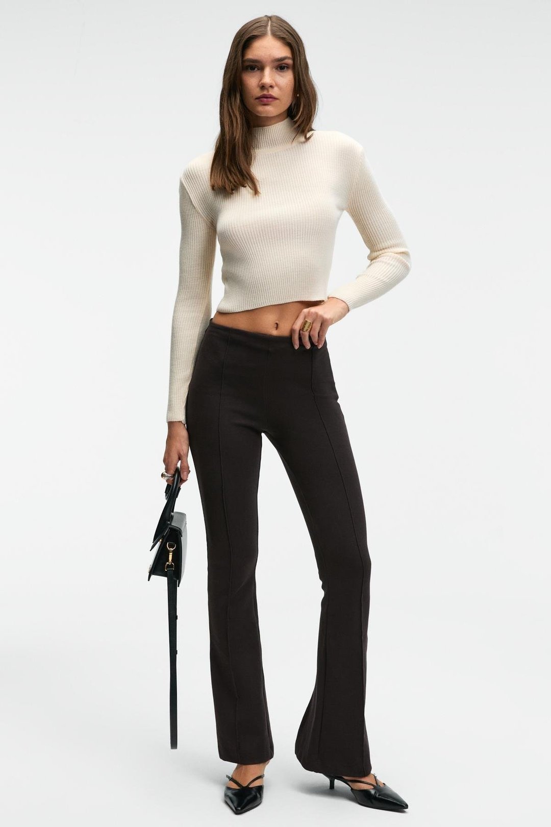 LYSAVINE Kadın Esnek Kumaşlı Slim Fit Koyu Kahverengi Pantolon