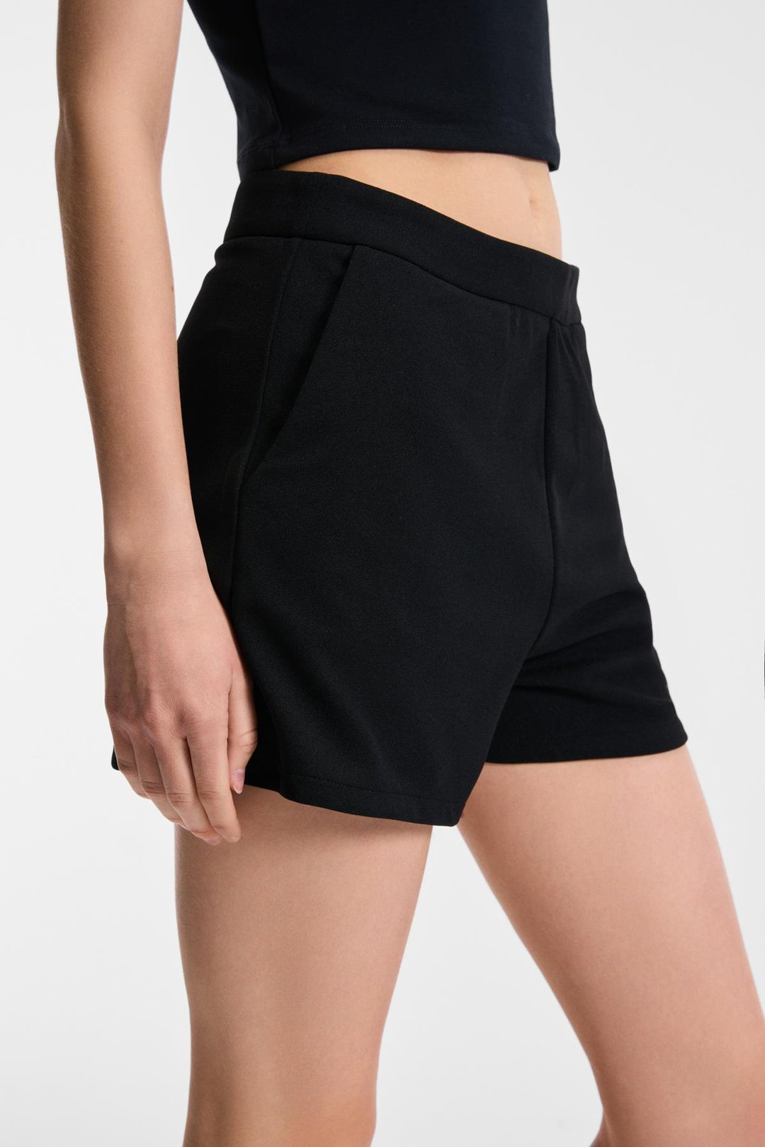 LYSENG Kadın Fermuarlı Regular Kısa Siyah Şort