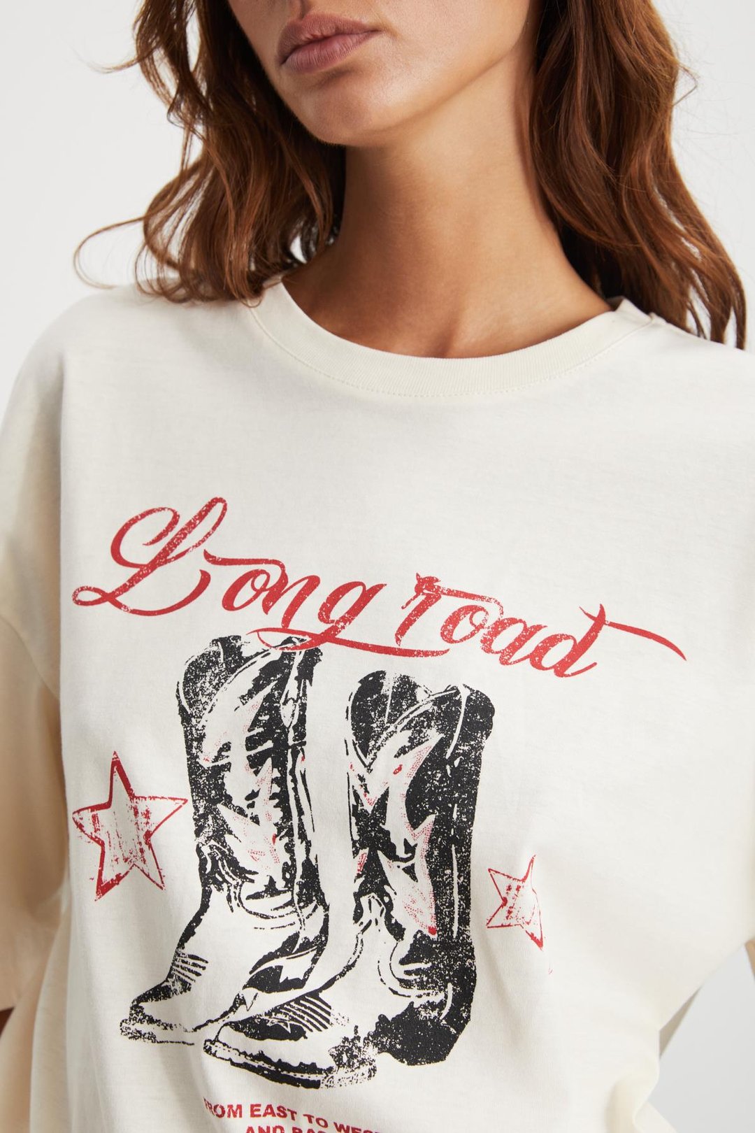 MAJER Kadın %100 Organik Pamuklu Western Tema Baskılı Regular Fit Krem T-Shirt