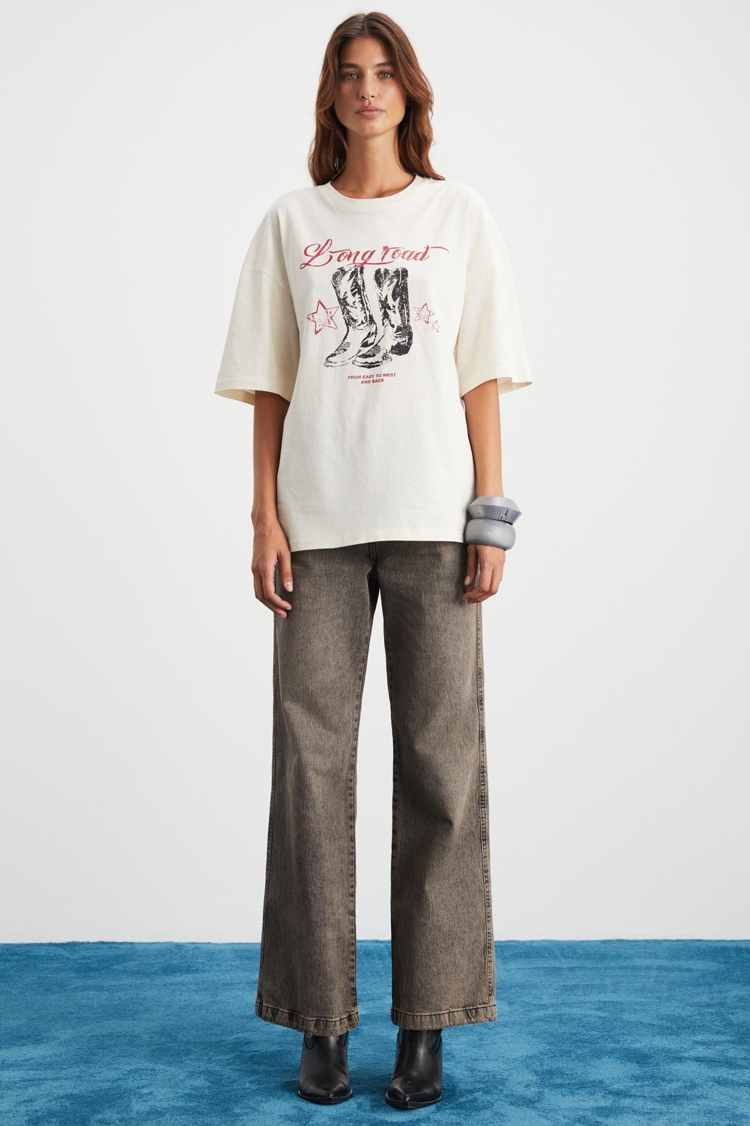 MAJER Kadın %100 Organik Pamuklu Western Tema Baskılı Regular Fit Krem T-Shirt