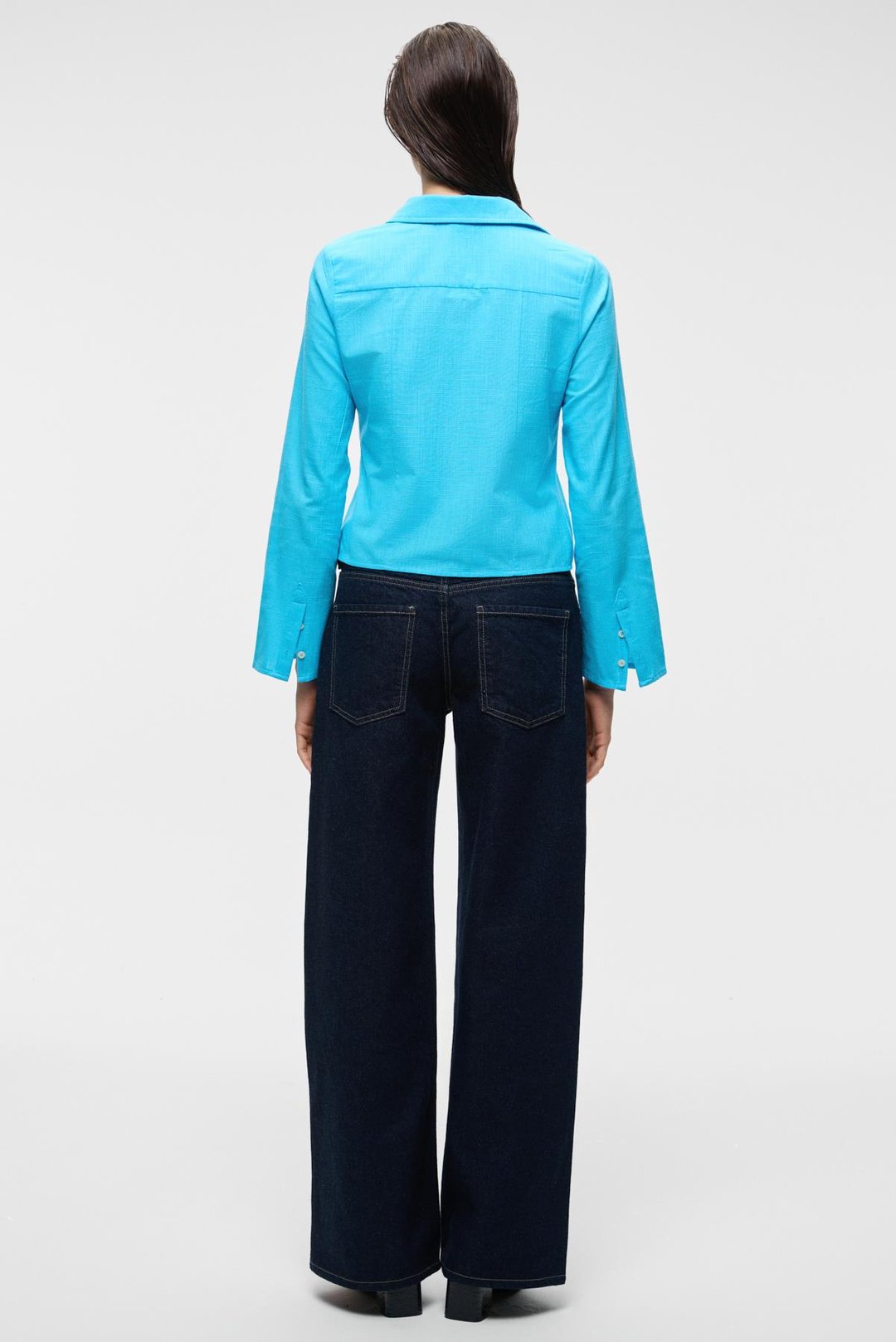 MAKAYLA Kadın Keten Uzun Kollu Regular Fit Mavi Gömlek